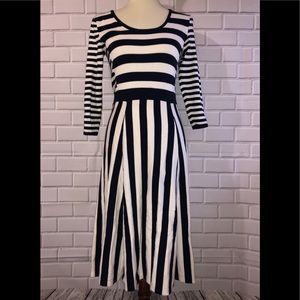 Boden Julia Knit Dress Navy Cream strip nautical
